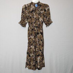 MAX & ASH, Brown/Tan Floral, Open Back, Midi Sheath Waist Dress; Size S